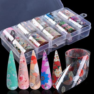 China Fashionable Wholesale Designers Boxed Beautiful Floral Starry Sky Foil Nail Wraps Nail Art Transfer Stickers 2021 Foil For Nails for sale