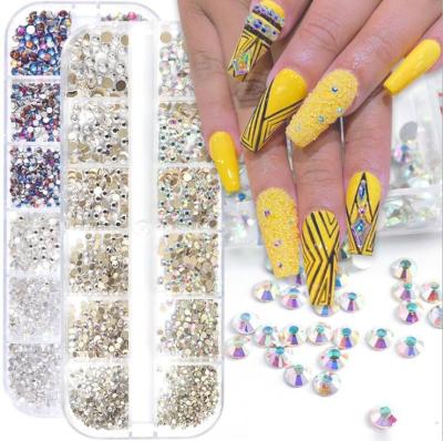 China Mix Design Charm Nail Art Glitter Flat Bottom Rhinestone Flat Bottom Glitter Crystal Glass and Mix Design Nail for sale