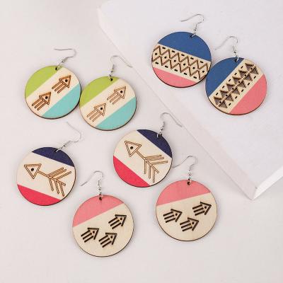 China New Design TRENDY Wooden Fashion Geometric Round Stud Earrings For Women Girls Ladies for sale