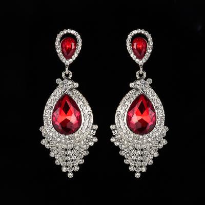 China High Quality BOHEMIA Crystal Pave Stones Teardrop Rhinestone Earrings For Bridal Wedding Accessories for sale