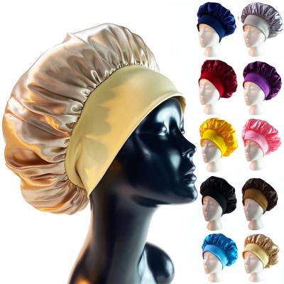 China sleep & Wide Elastic Night Sleep Cap Satin Face Sleep Hood Hair Caps Band Wash Head Cover For Women for sale