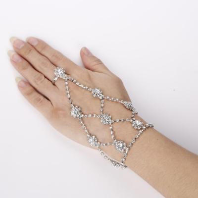 China Popular Romantic Rhinestone Crystal Bracelet Bridal Jewelry Bracelets With Finger Rings Wedding Accessories for sale