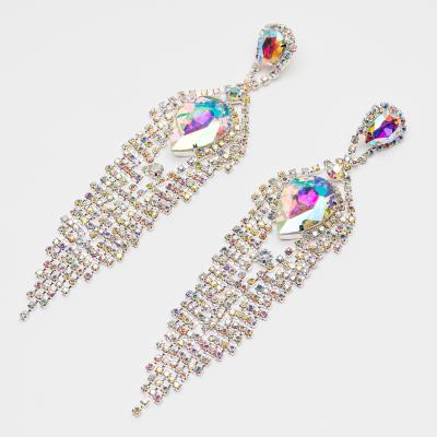 China FASHIONABLE Exaggerated Gorgeous AB Color Pave Stone Rhinestone Tassel Earrings For Party, Bridal, Wedding for sale