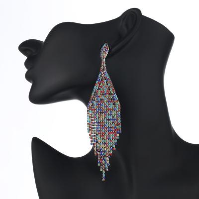 China Tassel Crystal Bride Earrings Long Tassel Fashion Female Rhinestone Exaggeration Feeling for sale