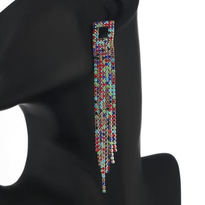 China High Quality Rainbow Female FASHIONABLE Crystal Rhinestone Tassel Chain Earrings for sale