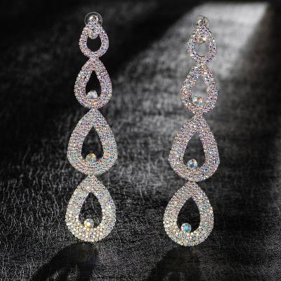 China BOHEMIA Waterdrop Graduated High Quality 4 Loops Long Rhinestone Earrings Women Jewelry for sale