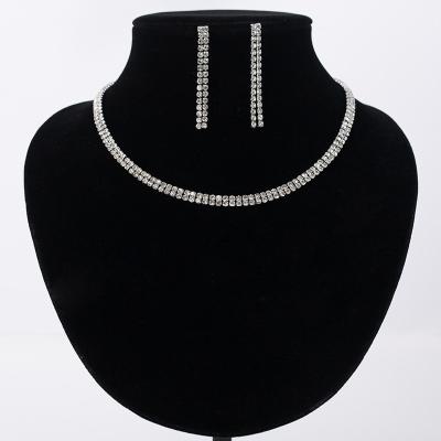 China CLASSIC Double Rows Simple Design Necklaces Rhinestone Necklace And Earrings Crystal Charm Jewelry For Young for sale