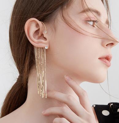 China FASHIONABLE Hot Selling Tassel Earring Hanging Super Snap High Quality Sense Of Female Zircon Earrings Without Ear Hole Pavilion for sale