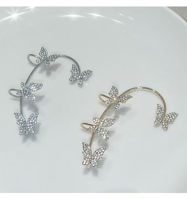 China Hot Sale TRENDY Butterfly Gold Zircon Cuff Earrings Pave Stone Ear Claw Clip Non-pierced Earrings For Girls for sale