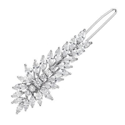 China Wedding Luxury High Quality White Zircon Hair Clip Amazon Marquise Cubic Zircon Stone Hair Clips For Wedding Women Gift for sale