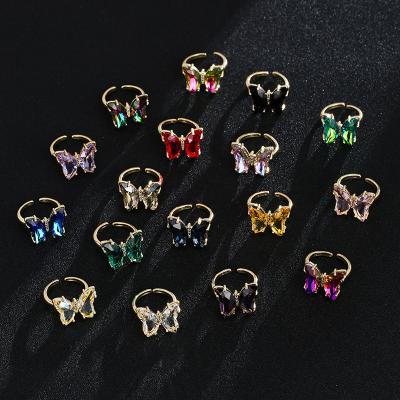 China Romantic High Quality Adjustable Open Multi Color Butterfly Statement Rings For Women Ladies Children for sale