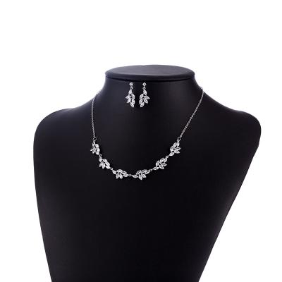 China Luxury High Quality Romantic Bridal Jewelry Sets Marquise Cut Floral Cubic Zirconia CZ Crystal Necklace And Earring Wedding for sale