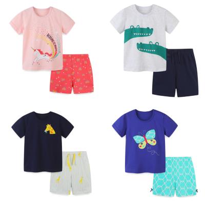 China 2022 Casual Children's Suit Short Sleeve Top + Shorts Summer 2 Pieces Kids Clothing Boys 100% Cotton Shorts Sleeve Suit for sale