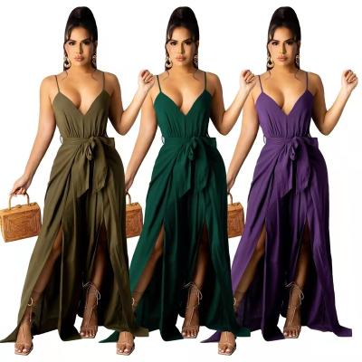 China European and American women's new solid color summer QUICK-DRY wide leg overalls plastic suspenders waist for sale