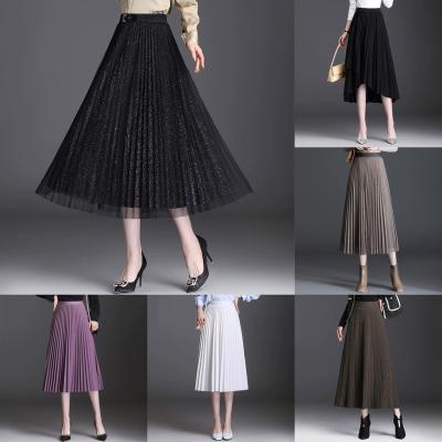 China 2022 autumn and winter new fashion women's anti-static thin pleated knitted skirts custom Midi high waist skirt for sale