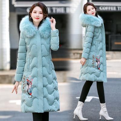 China Winter Casual Loose Cotton Solid Sleeve Plus Size Waterproof Women Long Down Jacket for sale