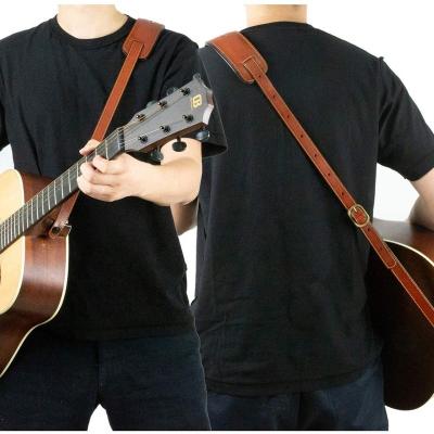 China M33 Guitar Strap 2.5 Inch Wide Double Leather Strap Padded Genuine Soft Brown Guitar Strap Set For Acoustic, Electric And Bass Guitars for sale