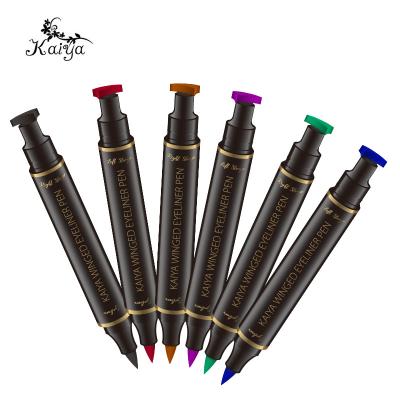 China Best Makeup Waterproof Custom Dye Liquid Eye Liner Wing Stamp Pen Left Top And Double Winged Eyeliner Per Color Finished Right for sale