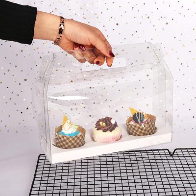 China Transparent Double Sided Foil Wrap Handle With 350gsm Whitecard Insert Wedding Party Candy Cupcakes 1PC 2PCS 3PCS PET Gift Box for sale