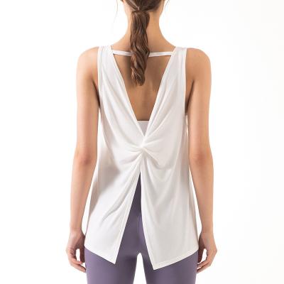 China New Yoga Anti-UV Sleeveless Vest Running Fitness Yoga Suit Slim Breathable Back Split Women for sale