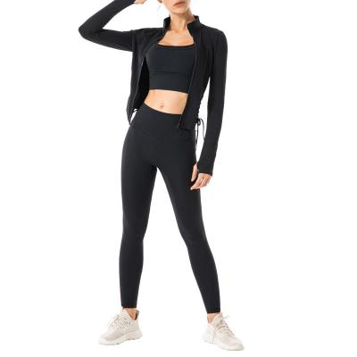 China New Autumn And Winter Fit Fitness Tops Fashion Long Sleeve Zipper Yoga Suit Sports Coat Women Anti-UV Slim Slim Stand Collar for sale