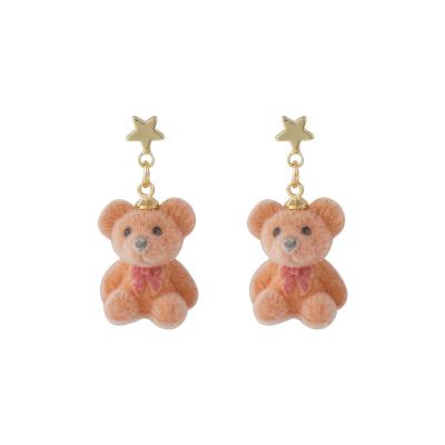 China MISSNICE FASHIONABLE soft bear star ear studs plush winter stereo animal earrings flocking soft baby bear short earrings for sale