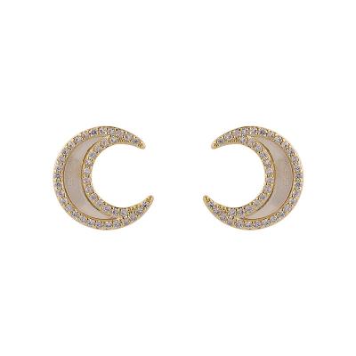 China Fashionable temperament moon earrings shell zircon vintage style female white moonlight simple and sweet ear studs earrings cold style for sale