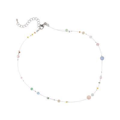 China FASHIONABLE small fresh color suspended interesting beaded invisible fishing line double stacked transparent collarbone chain necklace for sale