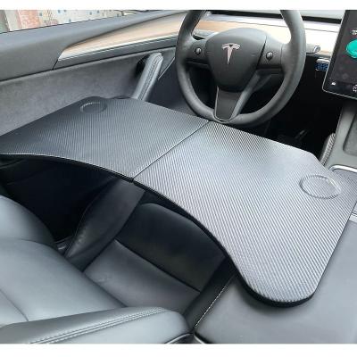 China Luxury Tesla Car Trip Table Car Laptop Desk Lunch Model Table y Tray Upgrade Carbon Fiber Universal Large Size Foldable for tesla for sale