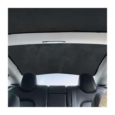 China 2022 Newest Multifunctional Polyester Fabric Front Car Sunshade Two Circles Silver Car Sunshade Durable For Tesla Y Model for sale