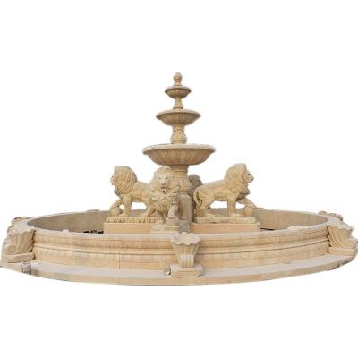 China Modern Outdoor Lion Statues Carving Travertine Stone Fountain for sale