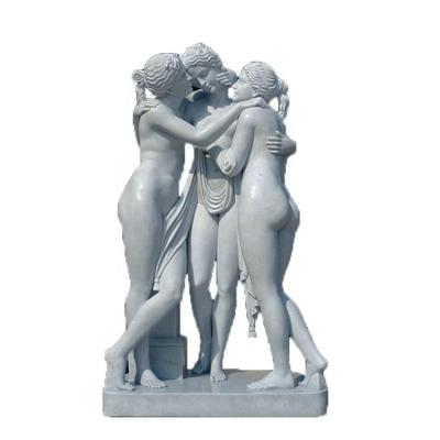 China Western Cheap Prices Outdoor Beautiful Three Graces Marble Nude Woman Statue for sale