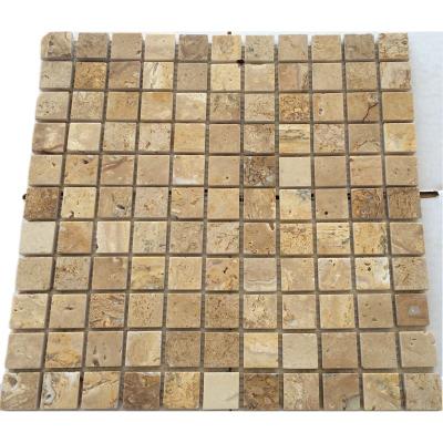 China Natural Beige Parquet Travertine Stone Mosaic For Home Interior Decoration for sale