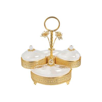 China Sustainable Table Weeding Display Decorative Gold Silver Plated Round Fruit Candy Box Table Display Serving Candy Tray 3 Dried Berries for sale