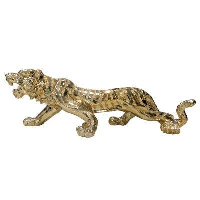 China Europe Large Home Decoration Animal Craft Tiger Artificial Gold /Silver Plated Resin Statue Figurine Sculpture for sale