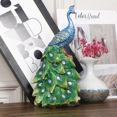 China Europe Green Peacock Resin Animal Craft 13.5*12*25cm Statue Desktop Artificial Sculpture Home Decoration Figurine for sale