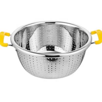 China Sustainable 201 Stainless Steel Round Rice Bowl Basket Strainer 18-40cm With Handle Basin for sale