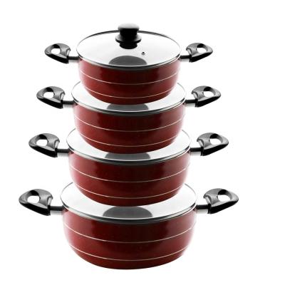 China Sustainable Nonstick Kitchen Red Marble Casserole With Lid Induction Cookware Aluminum Coating Saucepot Set Of 4 for sale