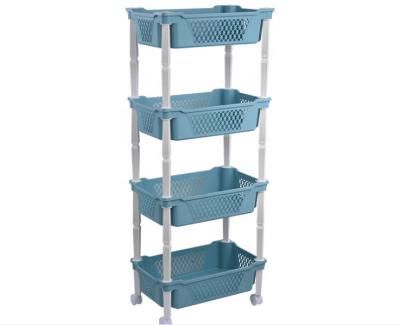 China Sustainable Removable 4 Tier Plastic Kitchen Food Vegetable Staging Fruit Collect Storage Rack With Wheels for sale