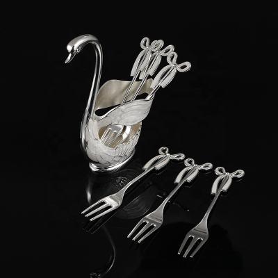 China Viable 6 Pcs Fashion Swan Fork Sets Fashion Gold Zinc Alloy Decorative Metal Ingenious Silver Plated for sale