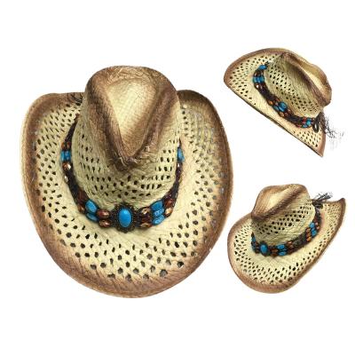 China American Western Paper Straw Cowboy Hat USA Flag Straw Hat Shapable Brim Sombreros USA Mens Beach Stock for sale