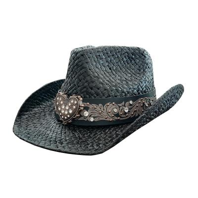 China High Quality Men's Formal New Paper Shapable Black Sombreros Texas Straw Hat Brim Straw Cowboy Hat for sale