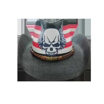 China High Quality Men's Formal Straw Cowboy Hat USA Paper American Flag Painting Straw Hat Wide Brim USA Flag Straw Cowboy Hat for sale