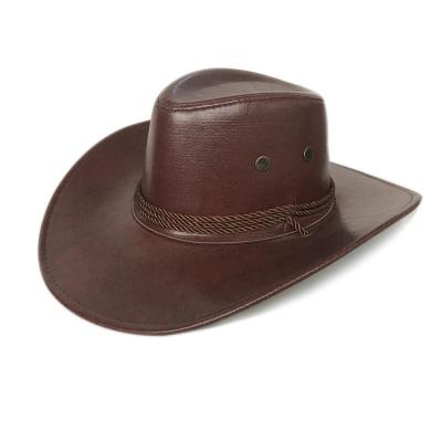 China Party Men Leather Western Cowboy Brim Sun Hat Mexico Summer Wide Beach Cowboy Sombreros for sale