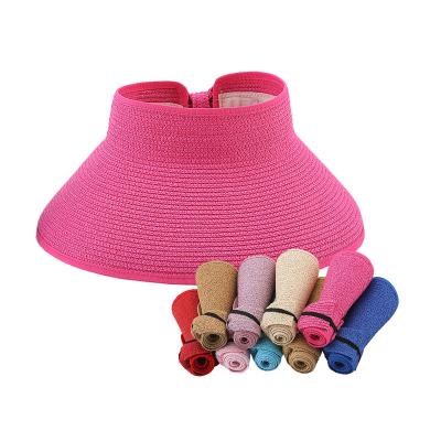 China Straw Hats Portable Paper Straw Sun Visor Sun Visor Straw Hats Portable Paper Straw Sun Visor Sun UV Foldable Beach Hat Summer Women Wide Brim Hat for sale