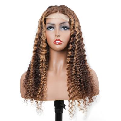 China Soft/Easy Wear 13X4 Lace Front Wig For Women Color Bundles With Closure P4/27 Brown Wavy Wigs Raw Hair 30 Inch Water Wave Wig for sale