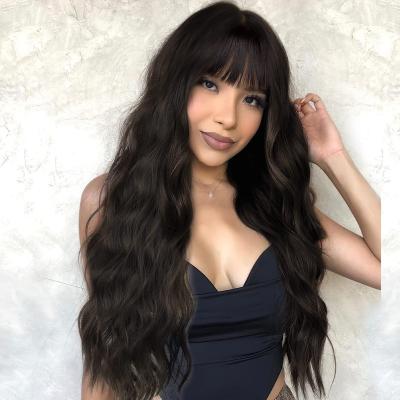 China Easy to carry. Popular Factory Price Yafu 26 Inches Synthetic Hair Bangs Cheap Body Wave Synthetic Hair Wigs For Black Women for sale