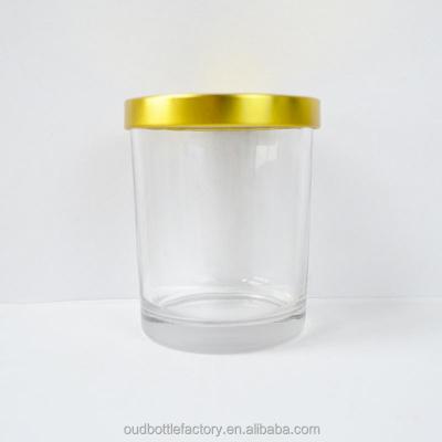 China Home Decoration 100ml 200ml 300ml Scented Candle Clear Glass Jar Candle Jar With Gold Metal Lid for sale