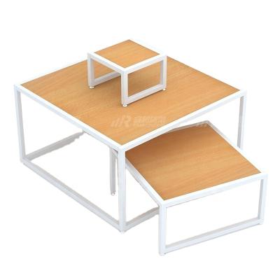 China Double-Sided Popular Shop Flexible Wholesale Shop Light Duty 1 Dollar Display Wooden Table For Garment Shelf for sale