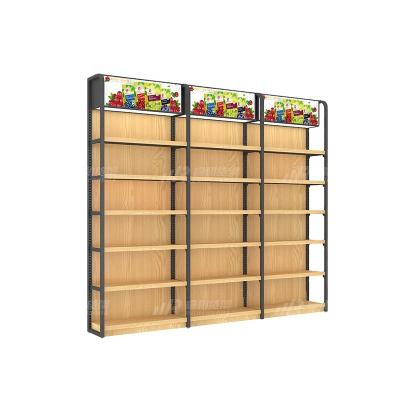 China Hot Detachable Shelf Single Sided Detachable Wooden Grocery Store MDF Steel Laminate Grocery Shelves Retail Display Shelves for sale